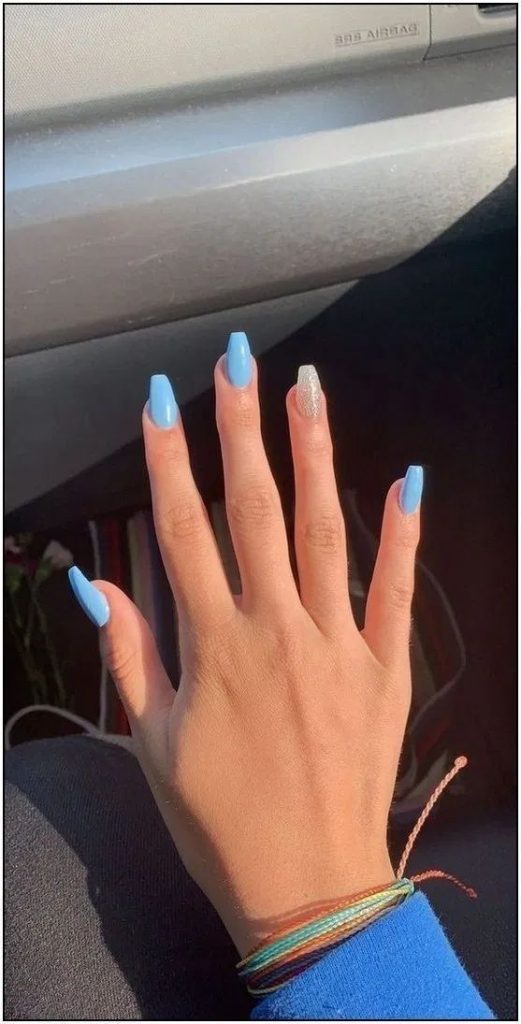 Blue Cute Trendy Short Acrylic Nails