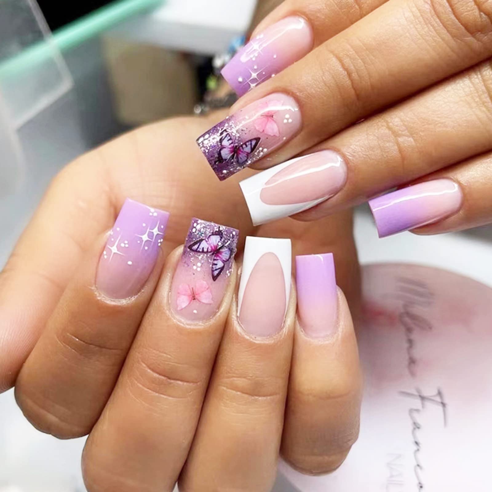 lilac and white ombre nails