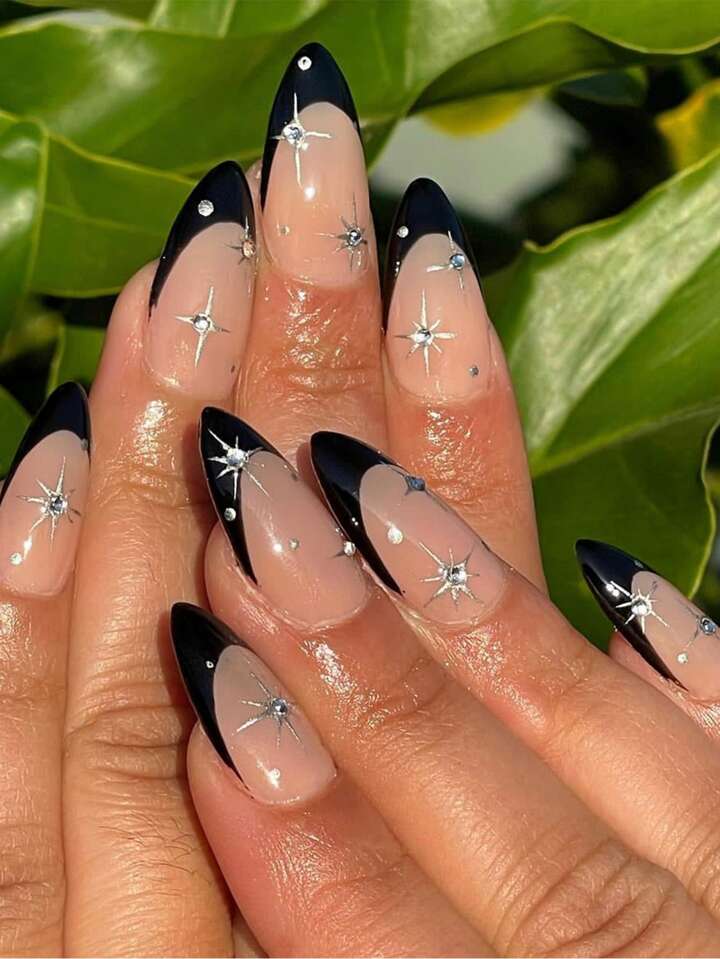 black French tip almond nails