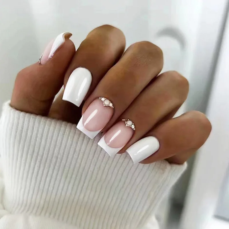 white nails with design