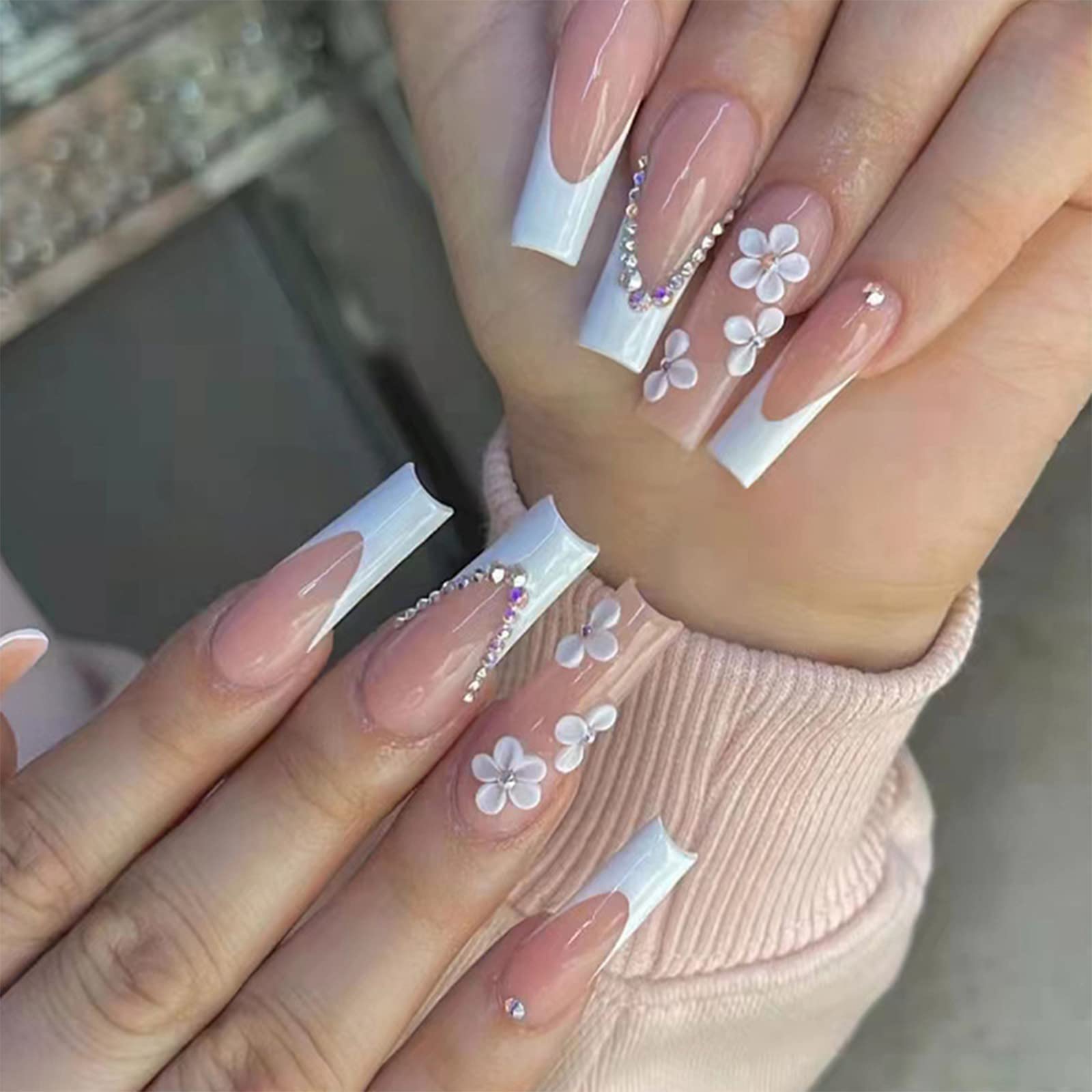 coffin french tip nails