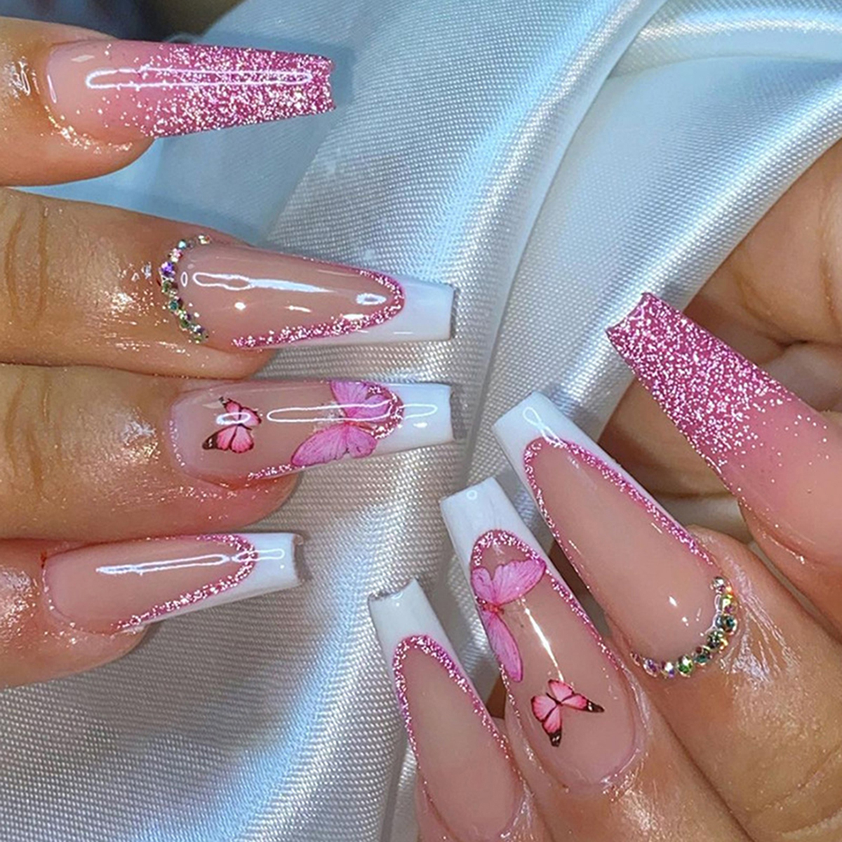 coffin french tip nails