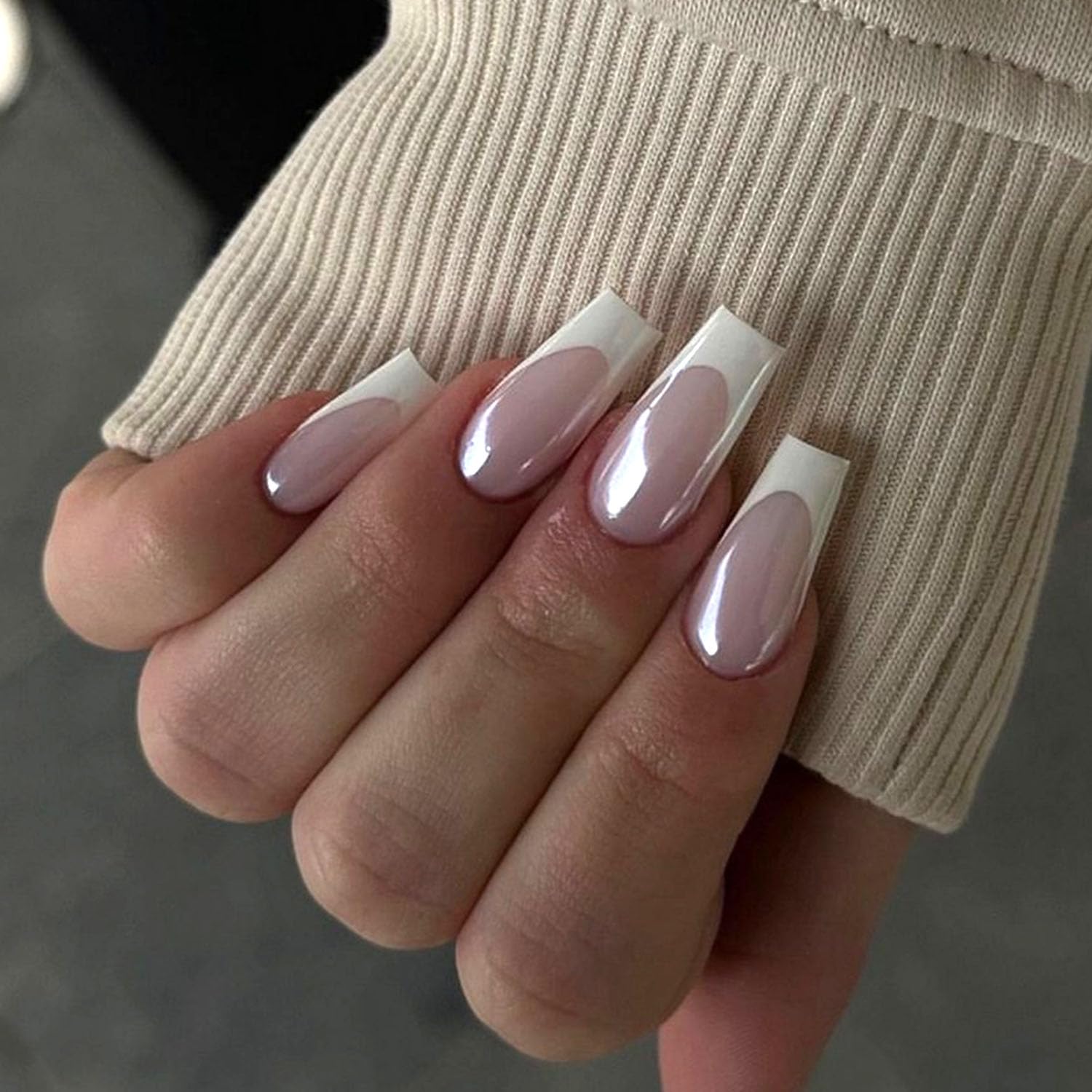 coffin french tip nails